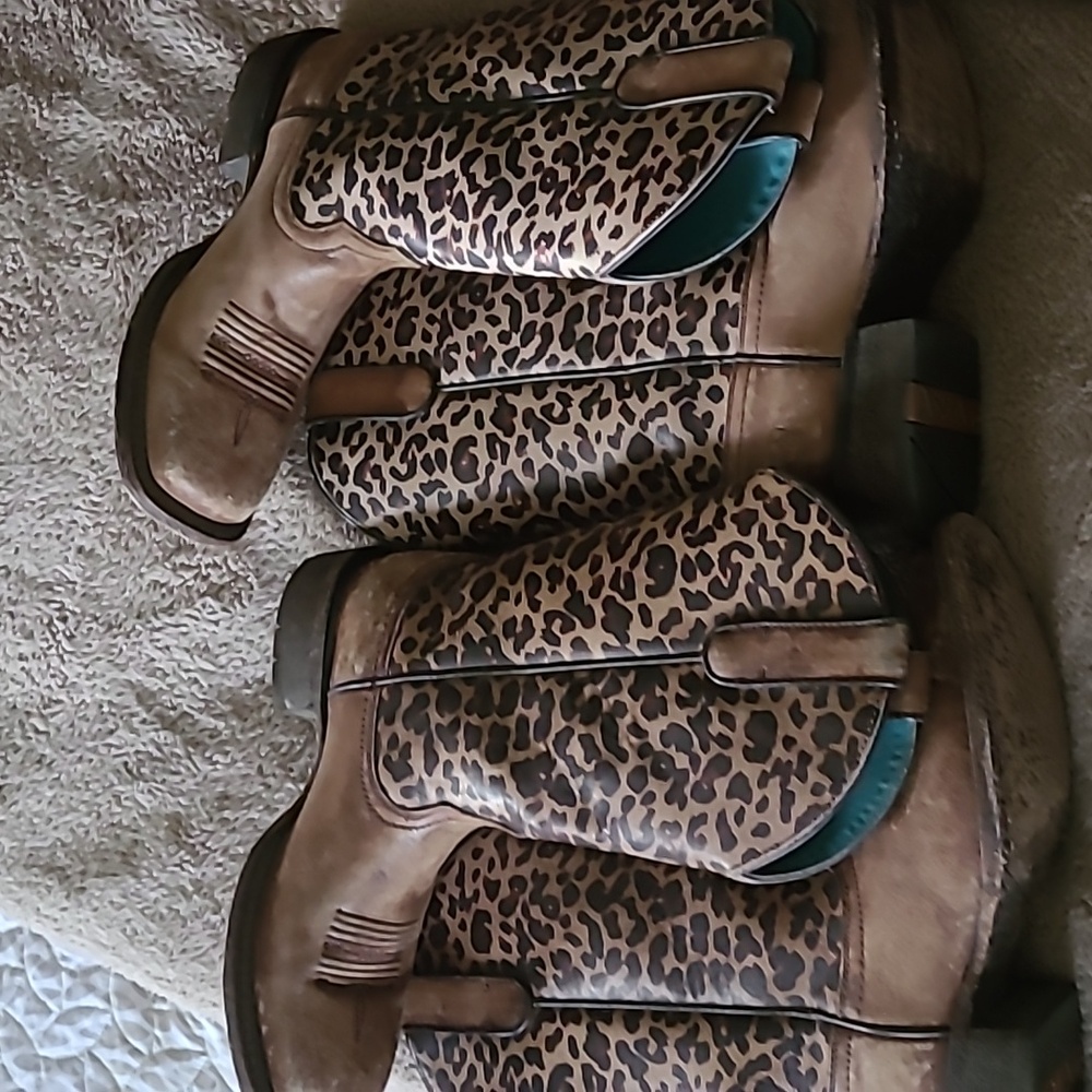 Ariat Leopard Print Brown Tan Heeled Western Boots